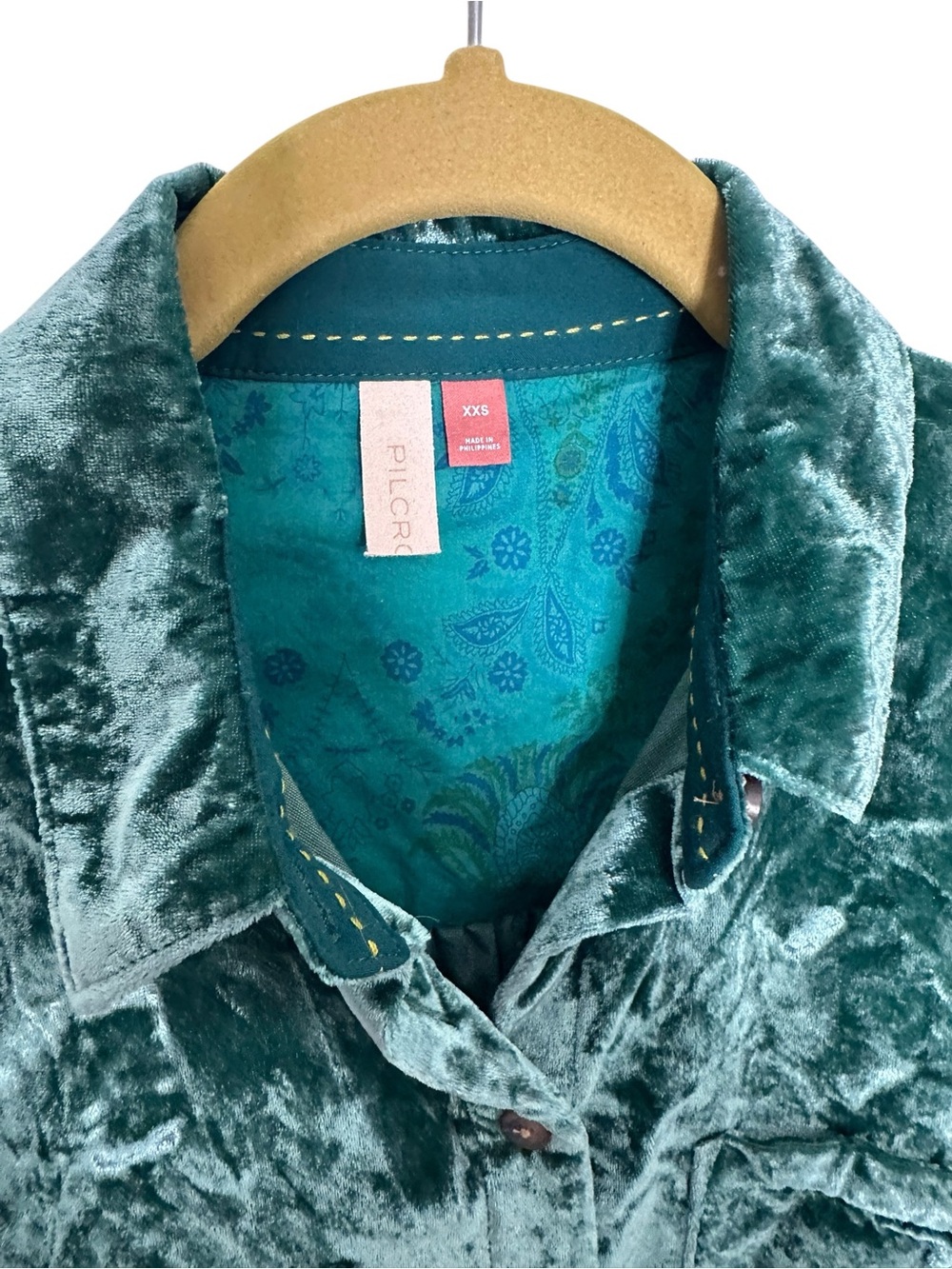 Anthropologie Pilcro Green Velvet Button-Up Shirt XXS - Picture 5 of 5